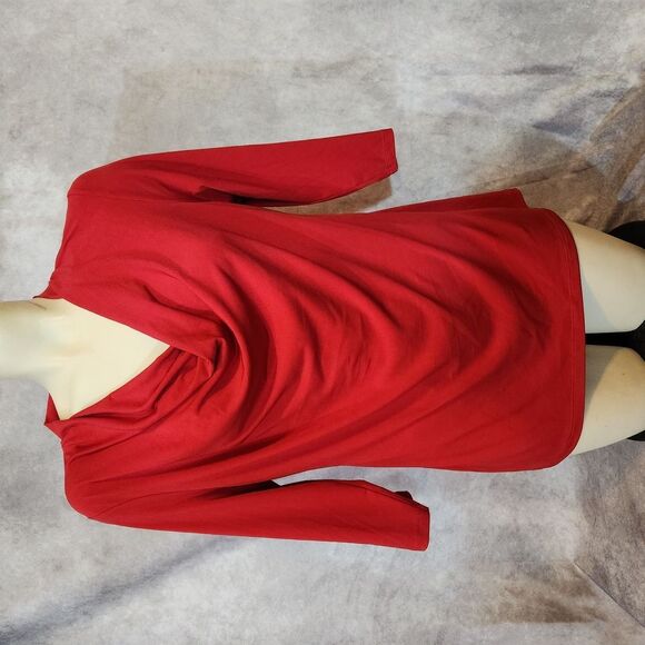 George Red Blouse with Draped Neckline - Picture 2 of 5